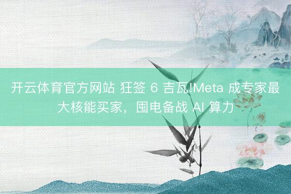 开云体育官方网站 狂签 6 吉瓦!Meta 成专家最大核能买家，囤电备战 AI 算力