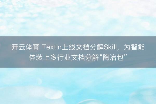 开云体育 TextIn上线文档分解Skill，为智能体装上多行业文档分解“陶冶包”