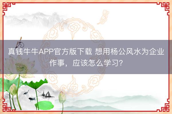 真钱牛牛APP官方版下载 想用杨公风水为企业作事,应该怎么学习?