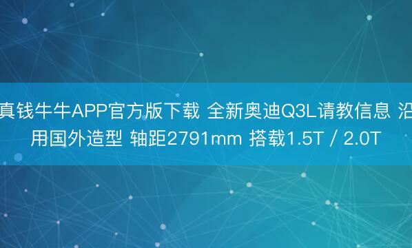 真钱牛牛APP官方版下载 全新奥迪Q3L请教信息 沿用国外造型 轴距2791mm 搭载1.5T／2.0T